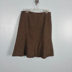 Talbots Vintage Wool Silk Tweed Flared Skirt Brown Dark Academia library Sz 10